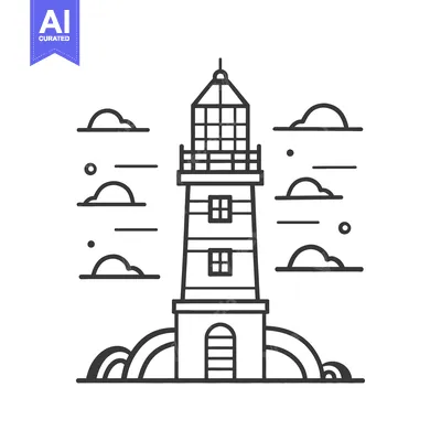 Aset premium populer: Black and white minimalist drawing of a coastal lighthouse