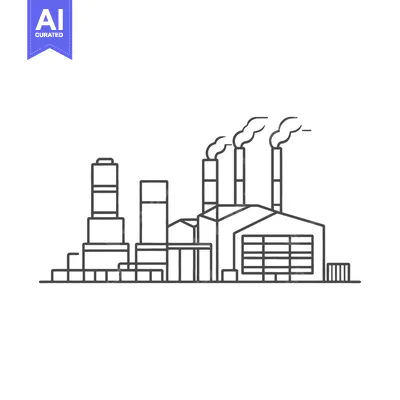 Aset desain premium: The schematic illustration depicts a factory with multiple smokestacks