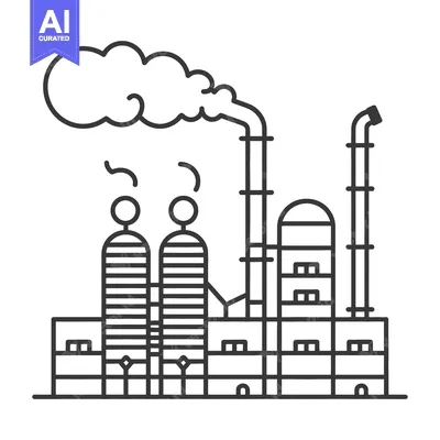 Premium design asset: Industrial plant with smoke stacks releasing emissions into the atmosp