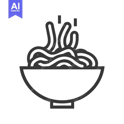 Aset premium populer: A simple black and white graphic of noodles in a bowl