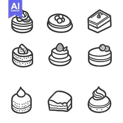 Premium design asset: Various illustrations showcasing delicious and decorative cakes and pa