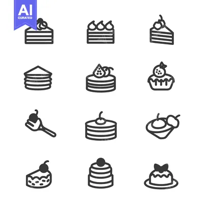 Aset desain premium: Various sweet and delightful desserts are depicted using simple line a