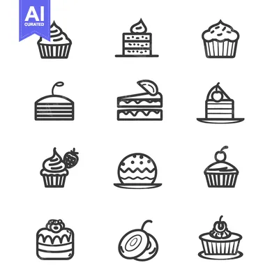 Popular premium asset: Simplified and stylized graphical depictions of various pastries and c