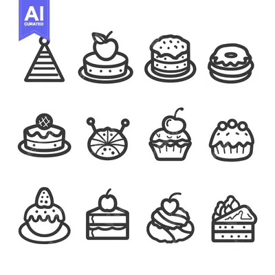 Aset premium populer: Outlined illustrations displaying an assortment of baked pastries and