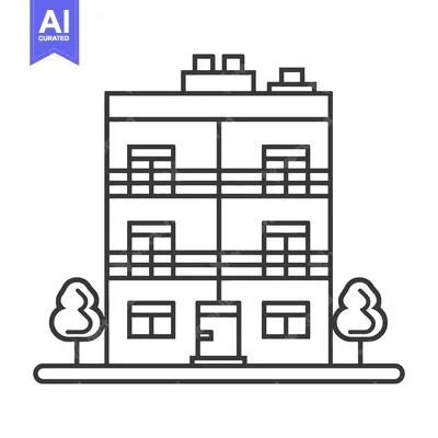 Aset desain premium: A simple black and white illustration of a multi story building