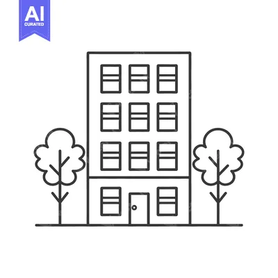 Aset desain premium: A simple illustration of a building with trees beside it