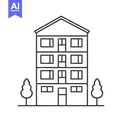 A simple black and white line drawing of a building