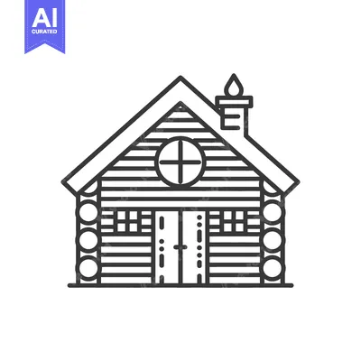 Aset premium populer: A simple black and white illustration of a wooden cabin