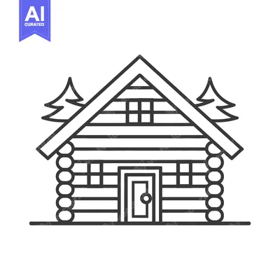 Popular premium asset: A minimalist outline drawing of a wooden cabin and trees