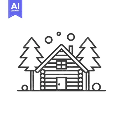 Aset premium populer: A cozy cabin surrounded by trees with falling snow elements