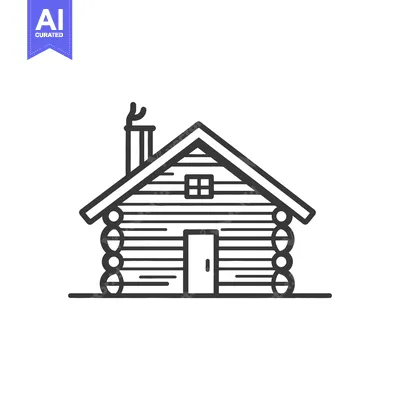 Aset desain premium: Simple illustration showing a small rustic cabin with a chimney
