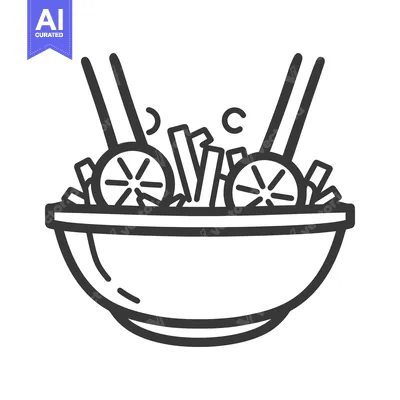 Popular premium asset: A simple line art illustration of a bowl of salad