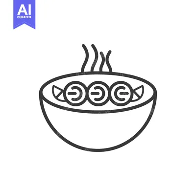 Aset premium populer: Simple line drawing depicts a bowl of cooked food with steam