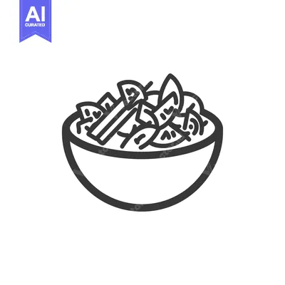 Aset desain premium: A black and white illustration of a full salad bowl