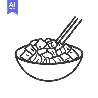 Aset desain premium: Bowl of food with noodles and some square shaped toppings