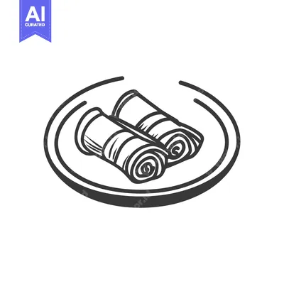 Aset desain premium: Two spring rolls displayed on a simple black and white plate