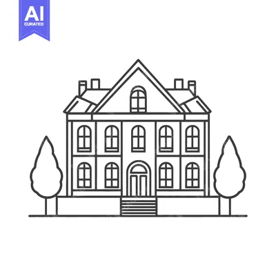 Premium design asset: A black and white outline illustration of a stately building