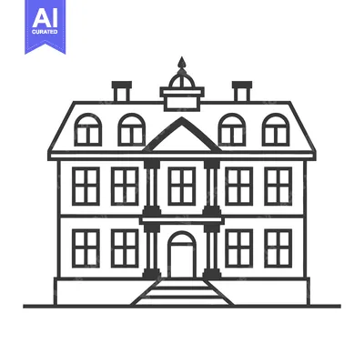 Aset desain premium: An ornate architectural building illustration featuring a symmetrical