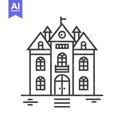 Aset desain premium: A detailed outline of a large classical style building is depicted