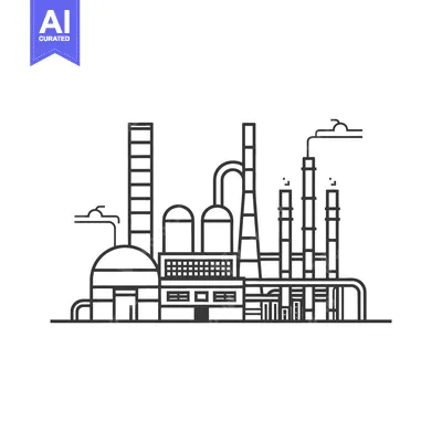 Aset premium populer: A black and white line drawing of an industrial complex