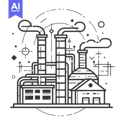 Popular premium asset: A monochromatic illustration of a stylized industrial factory