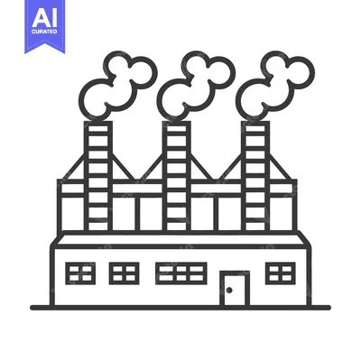 Aset desain premium: An industrial building with smokestacks and emissions coming out