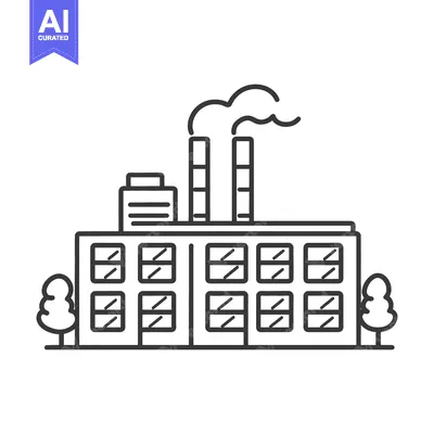 Aset premium populer: An illustration of a factory building with smoke stacks