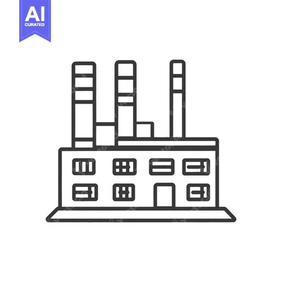 Aset desain premium: A detailed black and white industrial factory building icon outline