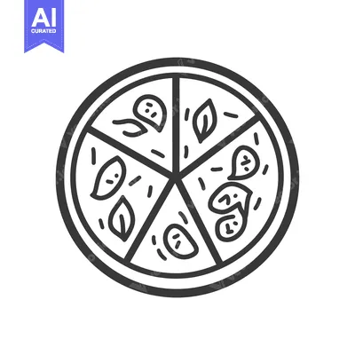 Premium design asset: A black and white drawing of a sliced pizza