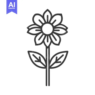 Premium design asset: A simple black and white illustration of a blooming flower
