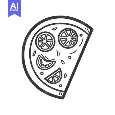 Aset desain premium: Simple black and white line art slice of pizza