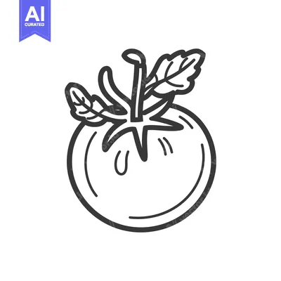 Premium design asset: A Simple Black and White Line Drawing of Tomato with Leaves