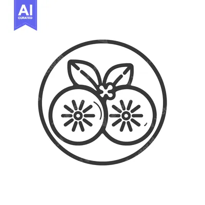 Premium design asset: Two stylized round fruits with leaves inside a circular frame