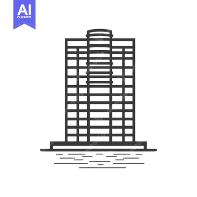 Aset premium populer: A stylized illustration depicts a tall modern building in silhouette