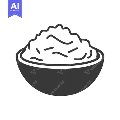 Aset premium populer: Simple black and white graphic of a bowl filled with food