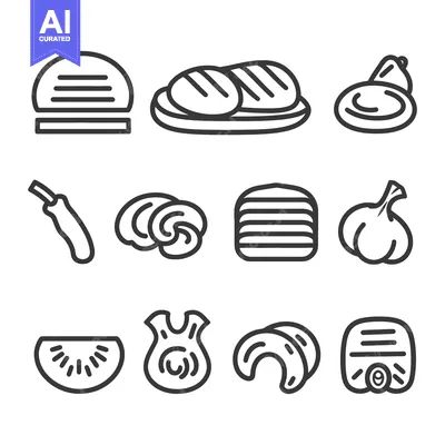 Aset premium populer: Simple black line drawings of different types of food items