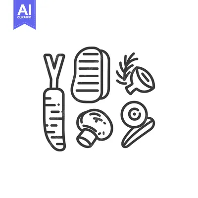 Aset premium populer: Outline drawings of various ingredients used for healthy meals