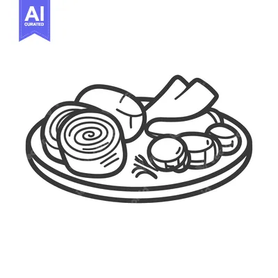Popular premium asset: A black and white illustration of a plate with food