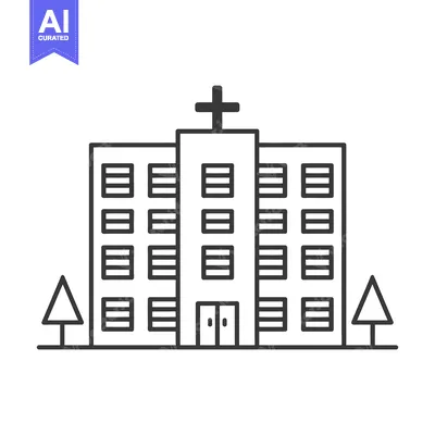 Aset desain premium: A simple black and white illustration of a hospital building