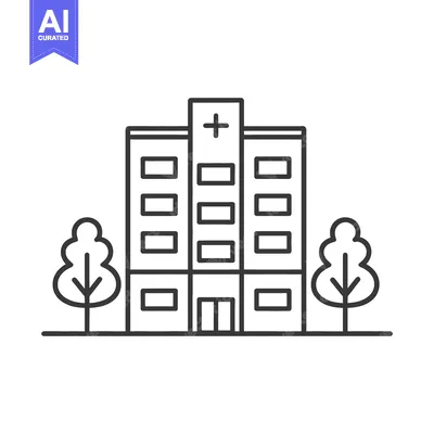 Aset desain premium: A simplified black and white depiction of a hospital building