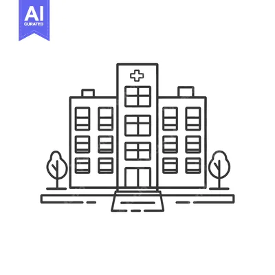 Aset desain premium: A black and white drawing depicting a medical building