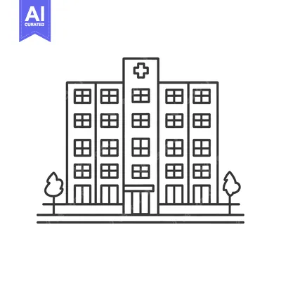 Aset desain premium: Simple outlined illustration depicting a modern medical center buildin