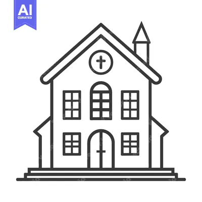 Aset desain premium: A simple outline illustration of a church building and structure
