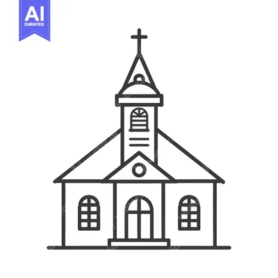 Aset premium populer: A simplified line drawing depicting a church building with a cross