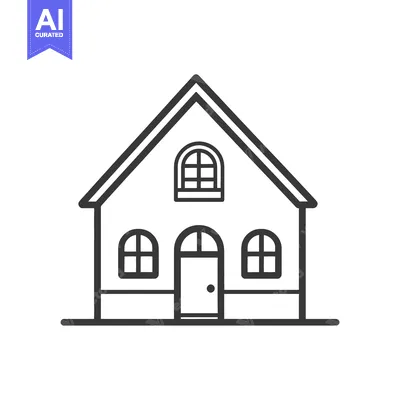 Aset desain premium: Simple black and white line drawing depicting a house structure