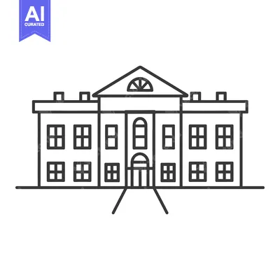 Aset desain premium: A simple black and white illustration of a large building
