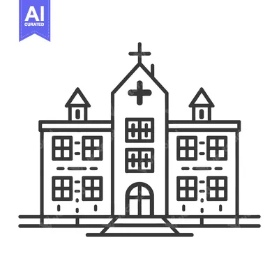Simple black and white line drawing of a building