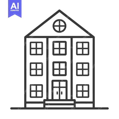 A black and white illustration of a three story building structure