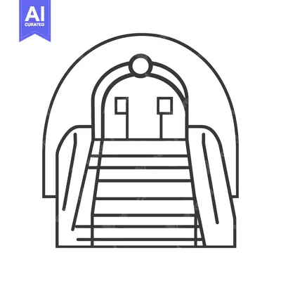 Premium design asset: A monochrome illustration depicts a structure with steps and an arch