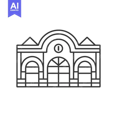 Aset premium populer: A linear illustration showing the facade of a building